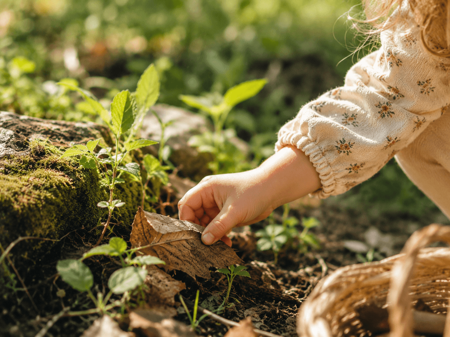 Enfant explorant la nature dans un cadre calme et attentif